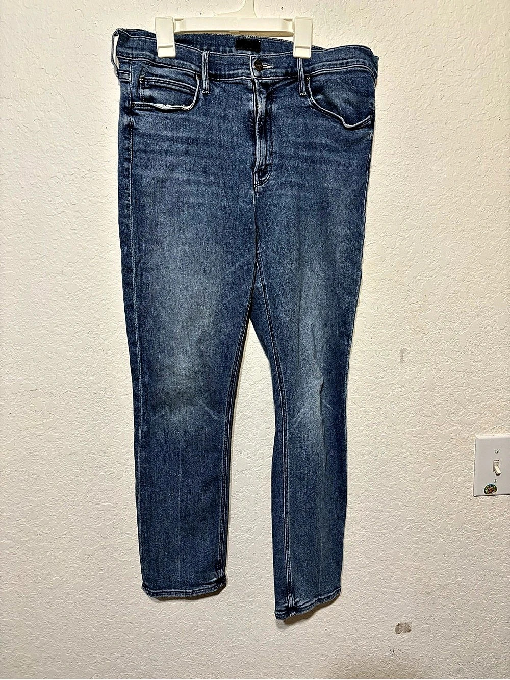 MOTHER The Mid Rise Dazzler Ankle Skinny Jeans in Blue Waist 33